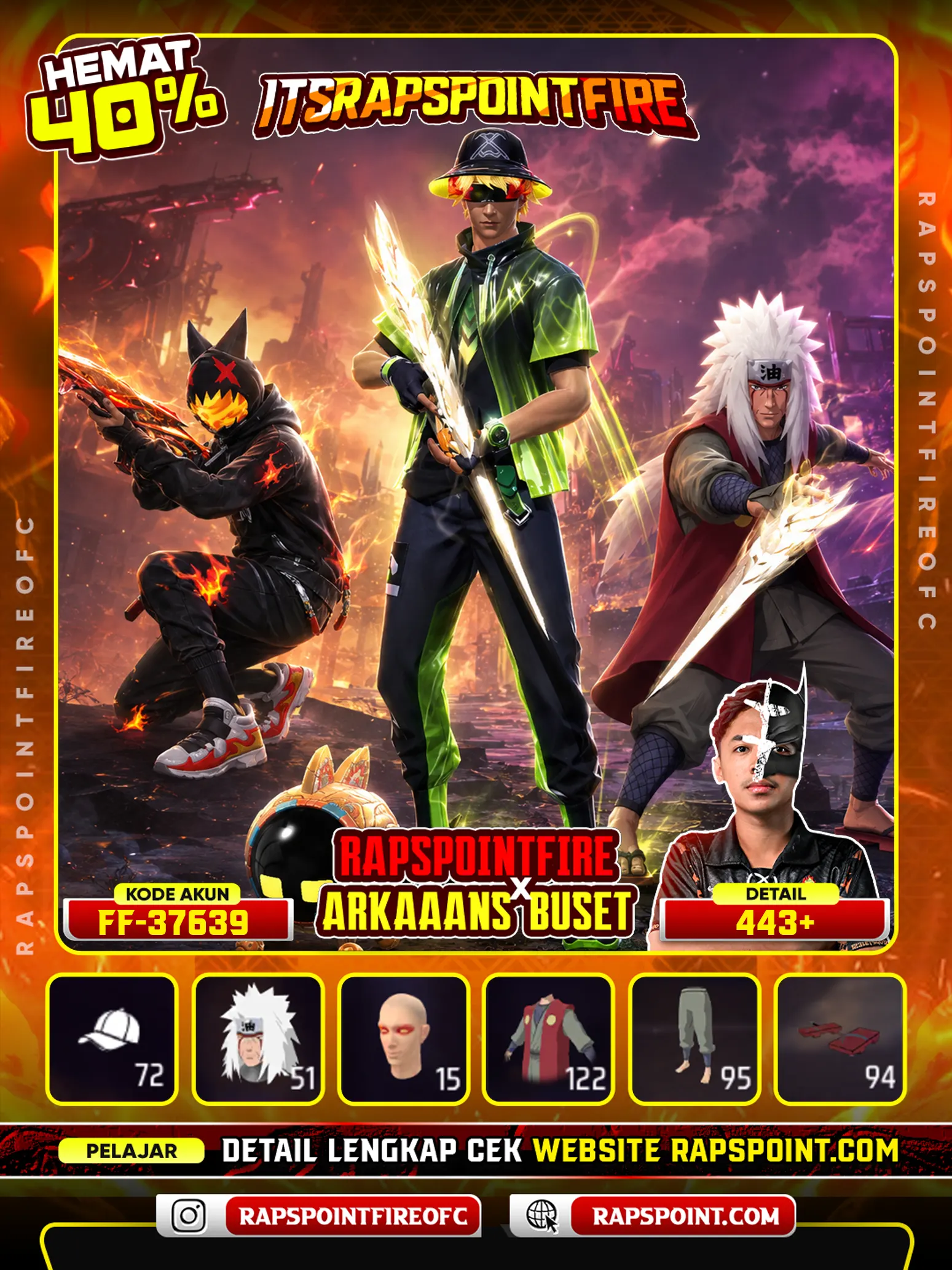 Evo M1014 Green Flame Draco 7, Evo Tinju 4, Sg 2 Gurun,Jiraiya On, Shadow Earthshaker On, Arctic Blue, Rambut Kakashi Hitam, Angel Merah
