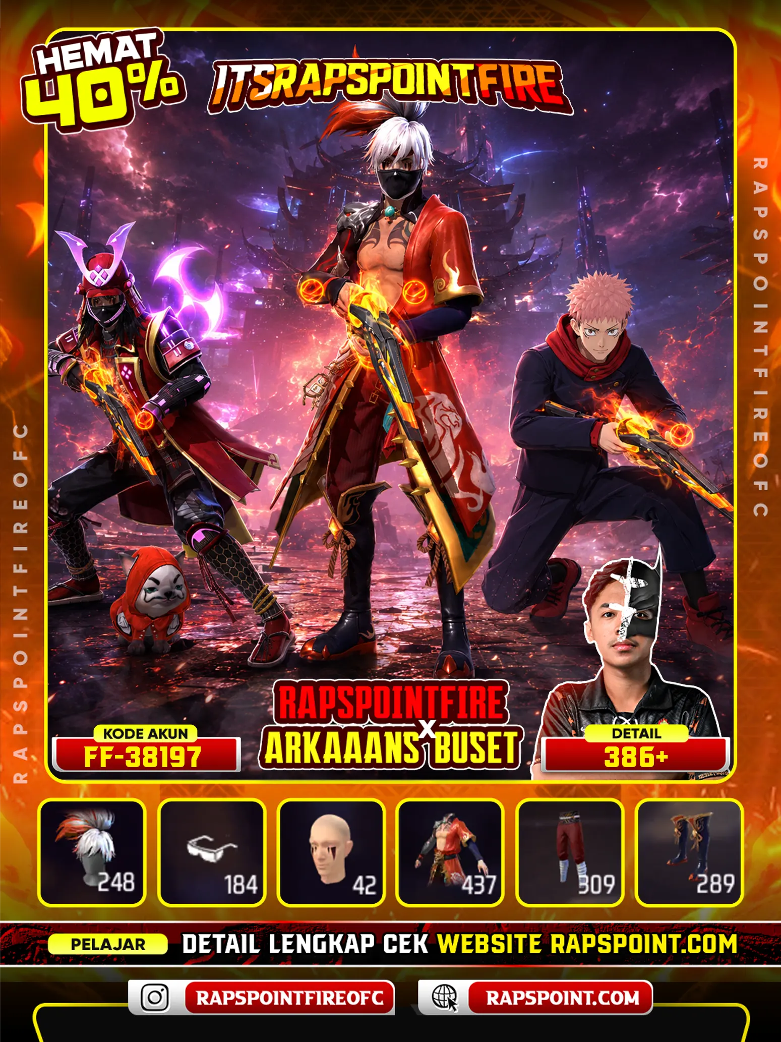 Evo Mp5 6, Sg 2 Mete Merah, Sg 2 Peluru Suci, Sg 2 Mamba, Sg 2 Bunny,Yuji Jjk On, Jiraiya On, Shadow Earthshaker On, Arctic Blue