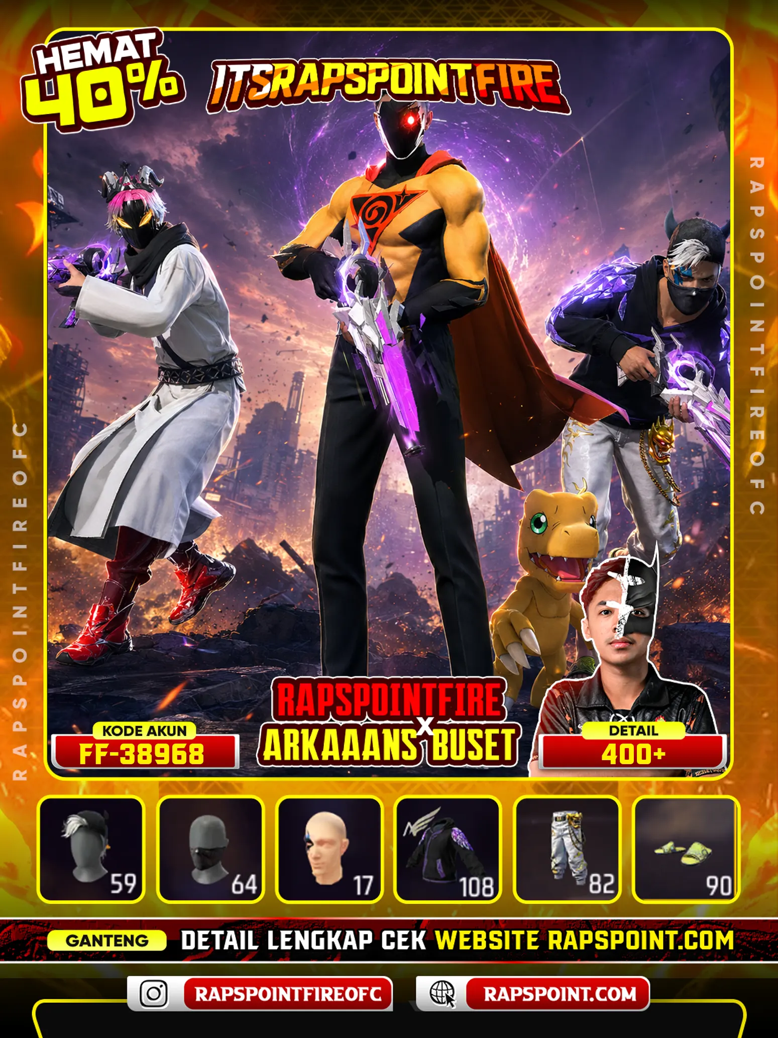 Evo, Sg 2, Evo Ak47 6, Evo M1014 Green Flame Draco 4, Evo Sg 2 6, Sg 2 Mamba,Nightmare Bundle On, ⁠Sweet Dream Bundle On, Sukuna On, Orochimaru On, Arctic Blue