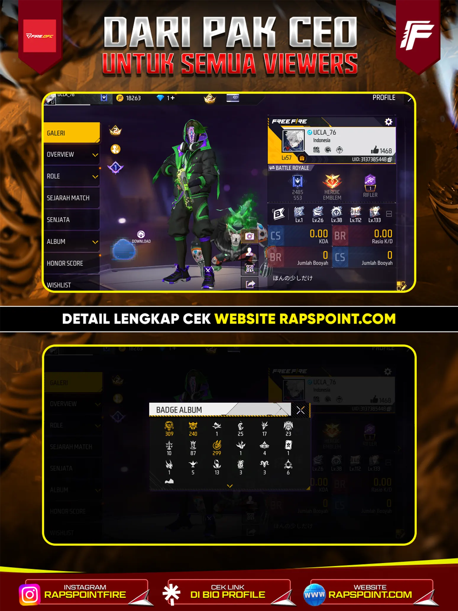 AKUN PELAJAR V 182, PRIME 4, EVO 1 MAX, SG2 LUMUT, OG HERO, ARCTIC BLUE, SHADOW EARTHSHAKER, RAMBUT KAKASHI PUTIH, ANGEL MERAH, DAN MASIH BANYAK ITEM LAINNYA