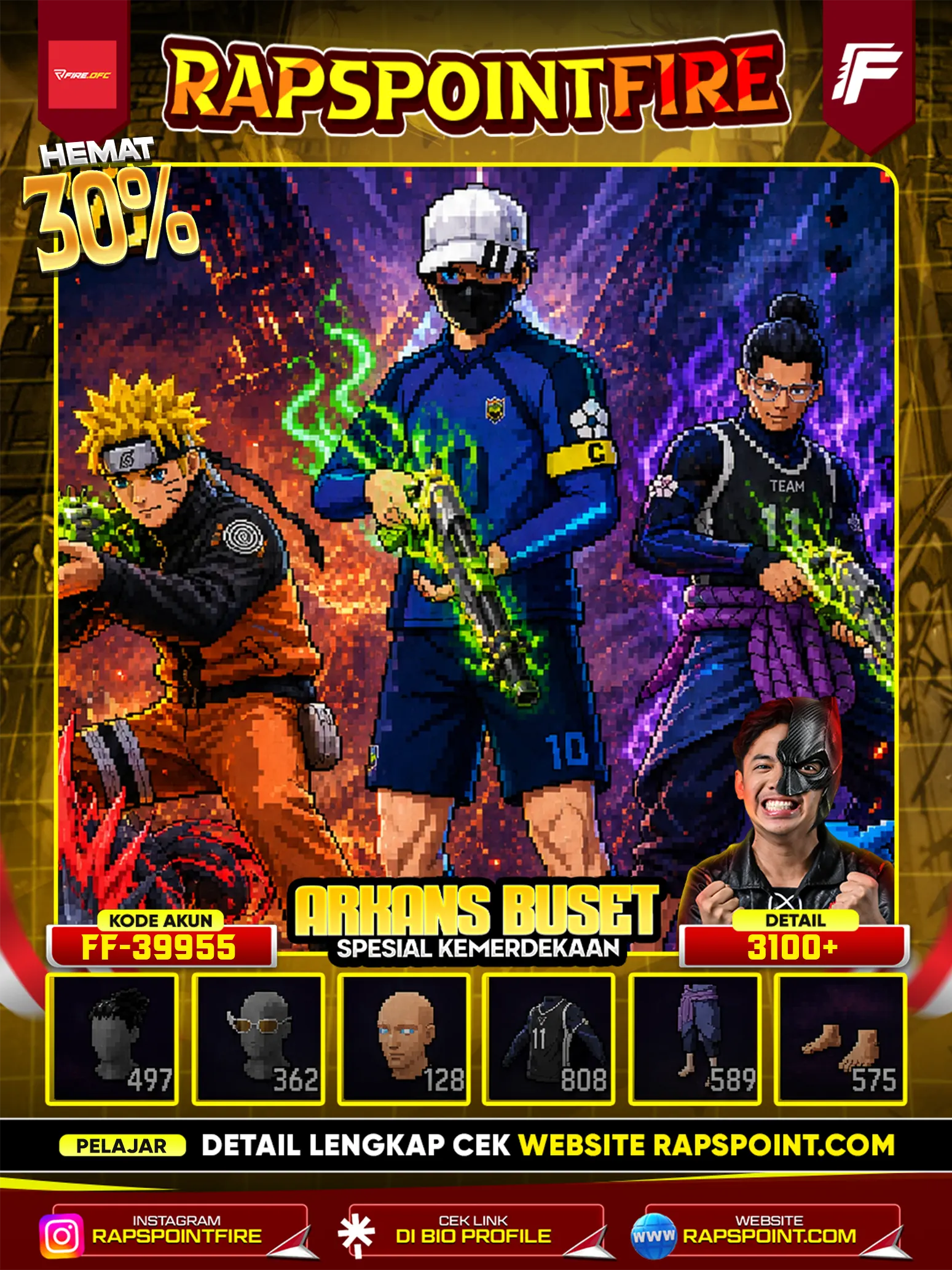 Evo Ak47 6, Evo P90 3, Evo Thompson 4, Evo Tinju 3, Evo Mp5 4, Evo Famas 4, Evo Ump Booyah Day 2021 4, Evo Xm8 4, Evo M1014 Green Flame Draco 5
